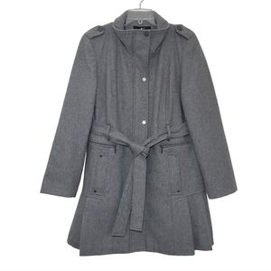 CALVIN KLEIN Belted Wool Blend Long Pea Coat Women's Size Large